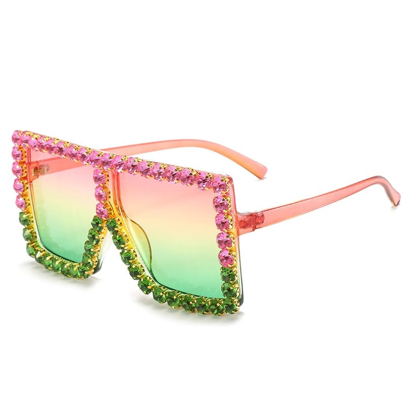 Rachymack Pink Green / Other Brand Oversize Sunglasses Square Rhinestone Sun Glasses Gradient