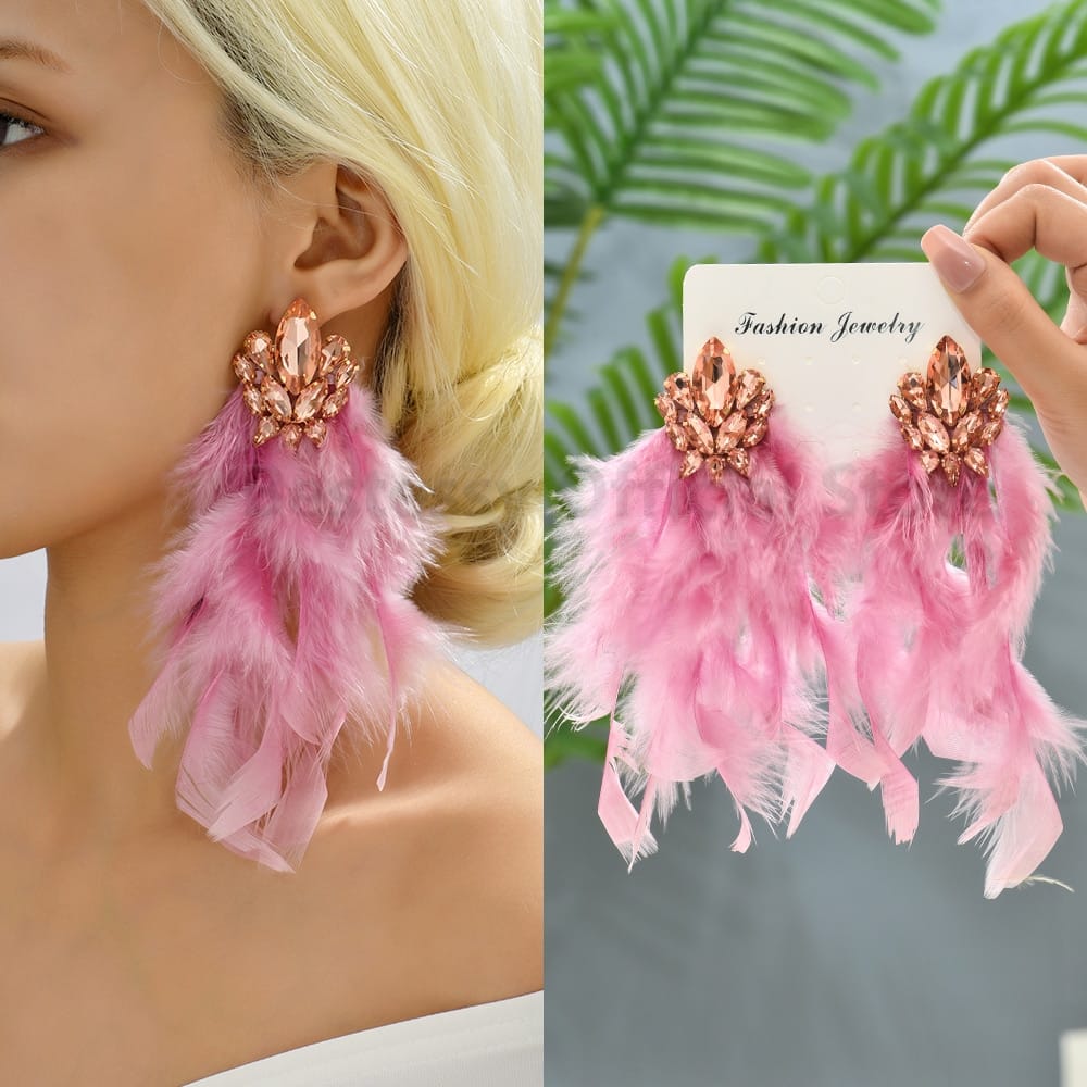 Rachymack Pink Luxury Crystal Drop Earrings For Women