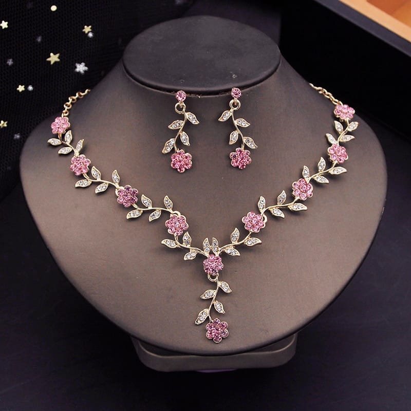 Rachymack Pink Necklace Gorgeous Crystal Tiaras Bridal Jewelry Sets