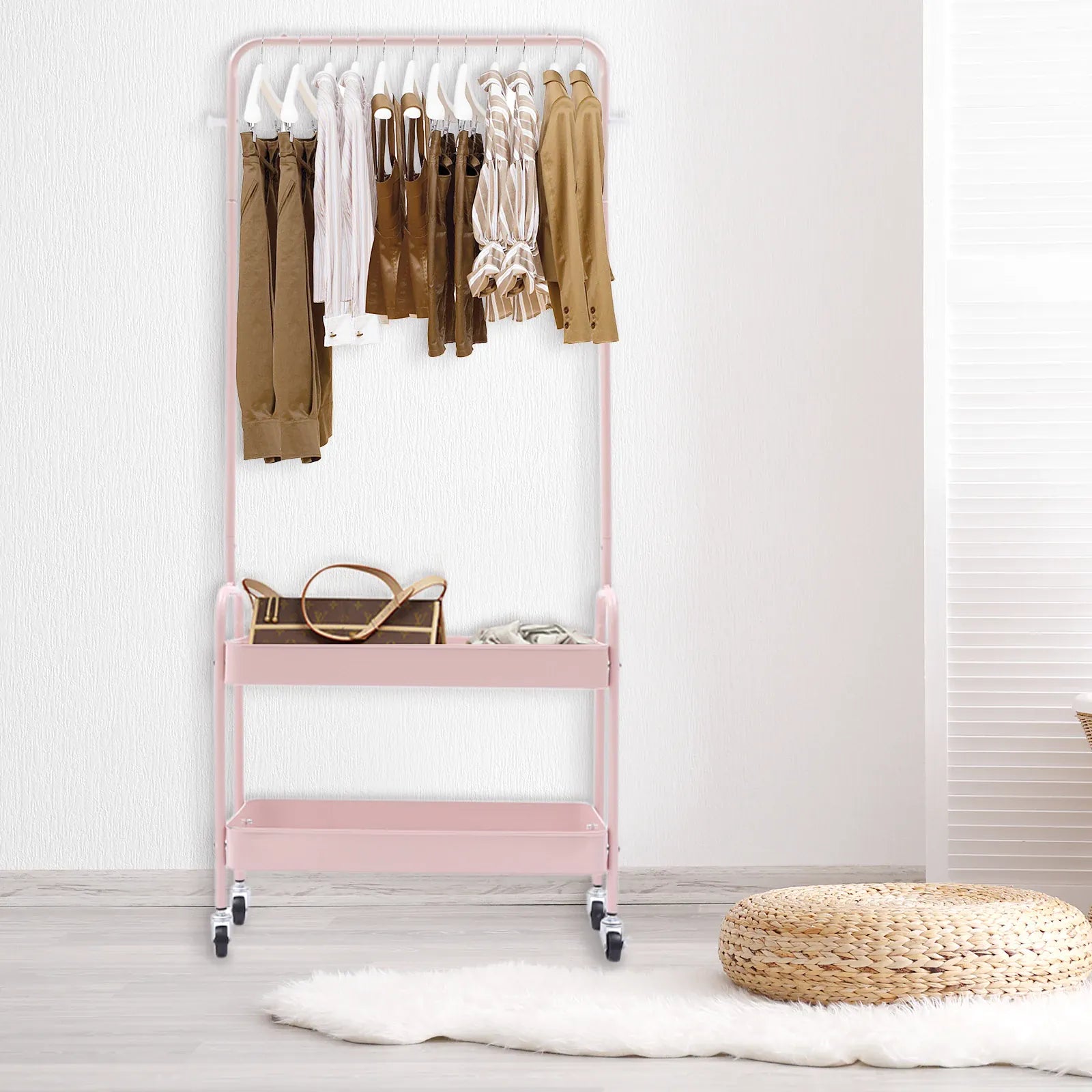 Rachymack Pink / United States 2-in-1 Pink Rolling Garment Rack