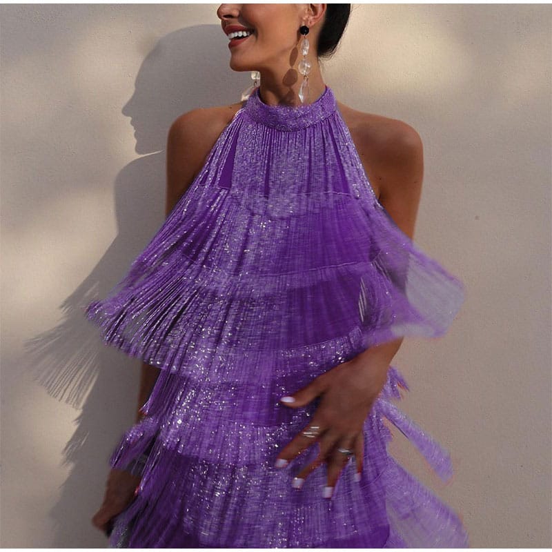 Rachymack Purple / S S Tassel Backless Mini Dresses