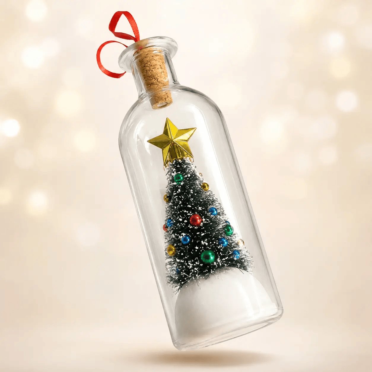Rachymack Recordable Christmas Message in a Bottle Ornament 8 Inch Voice Recording Holiday Keepsake with Playback Snowy Christmas Tree Scene Glass Bottle Decoration for Tree Home and Gift