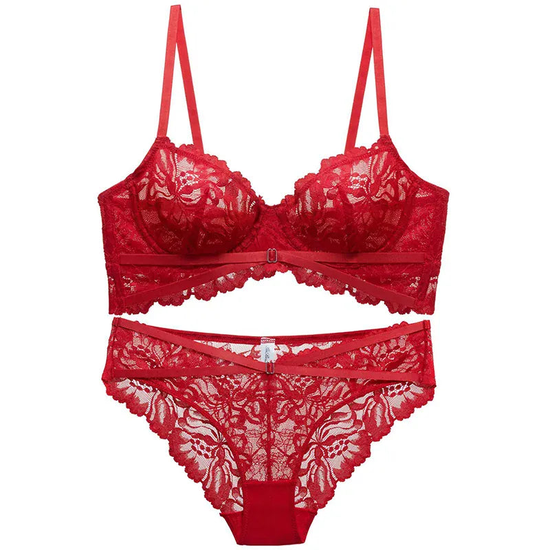 Rachymack red / 70B(32B) Logirlve Top High Quality Bra Set Lingerie Push Up Brassiere Lace Embroidery Underwear Set Ultra-thin Cup For Women underwear
