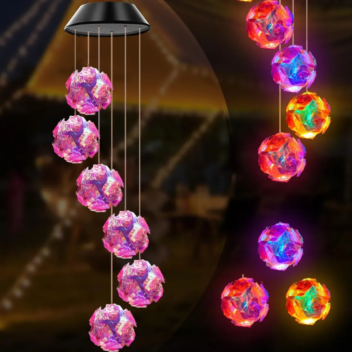 Rachymack Rgb Illuminate Your Outdoors with the 1Pc Solar Powered Color Changing Pink Embroidered Ball Flower Wind Chime Light