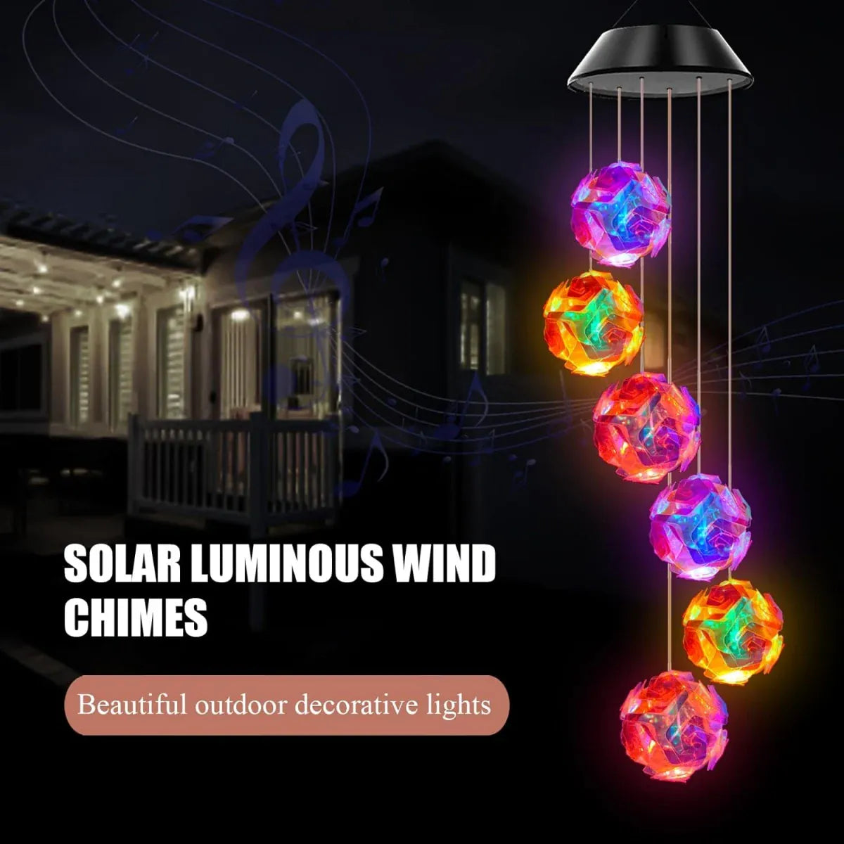 Rachymack Rgb Illuminate Your Outdoors with the 1Pc Solar Powered Color Changing Pink Embroidered Ball Flower Wind Chime Light