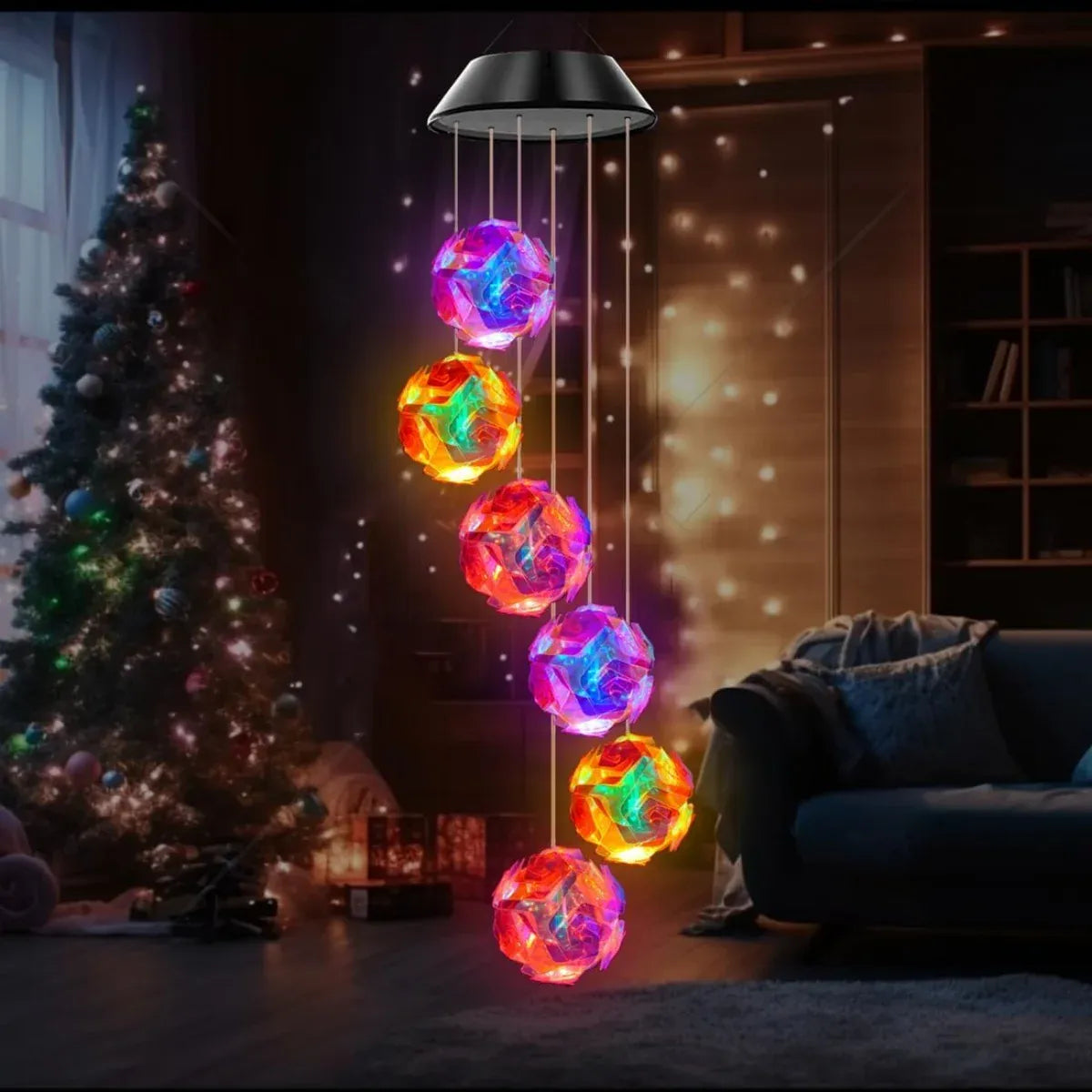 Rachymack Rgb Illuminate Your Outdoors with the 1Pc Solar Powered Color Changing Pink Embroidered Ball Flower Wind Chime Light