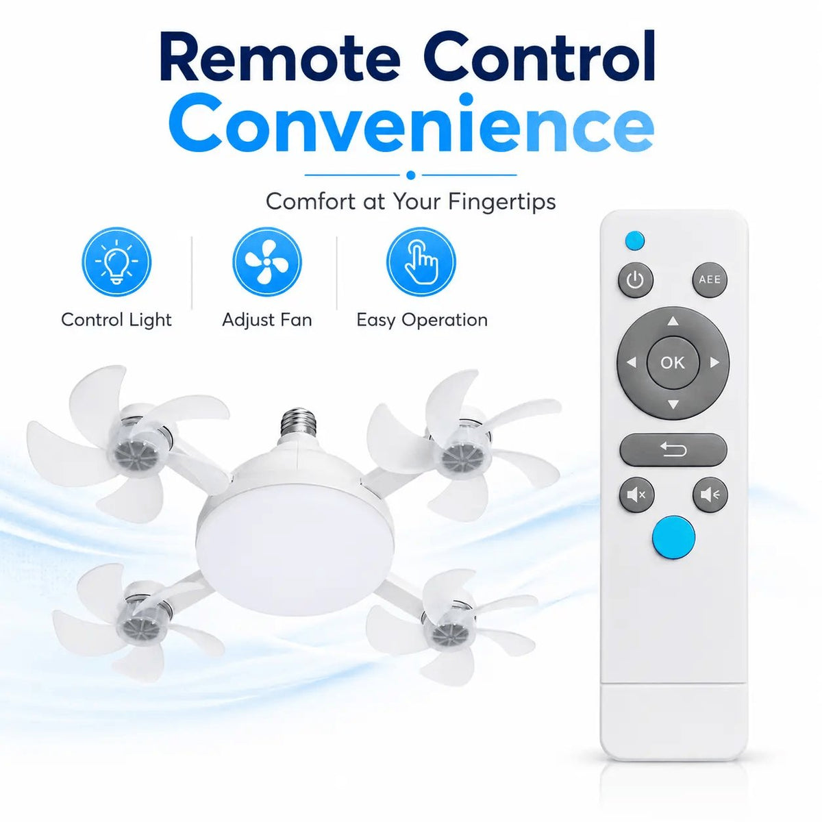 Rachymack Ruxacty Screw in Ceiling Fan Light with Remote Control 19.7 Inch Foldable LED Socket Fan Light E26 Medium Base Ceiling Fan with 4 Fan Blades Quiet Airflow Bright Lighting Easy Installation for Bedroom Kitchen Garage Office and Dorm