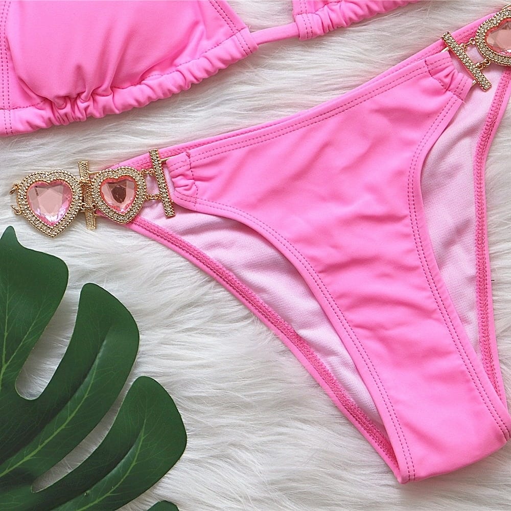 Rachymack Sexy Bikinis With Heart Rhinestones
