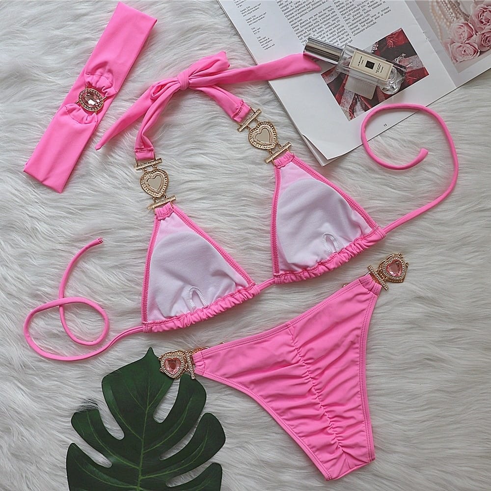 Rachymack Sexy Bikinis With Heart Rhinestones