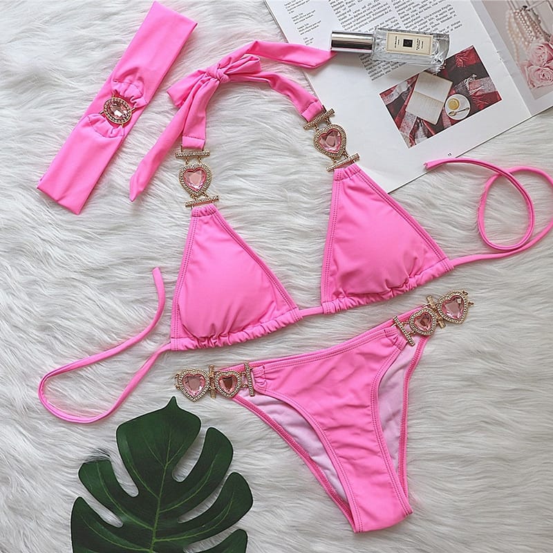 Rachymack Sexy Bikinis With Heart Rhinestones