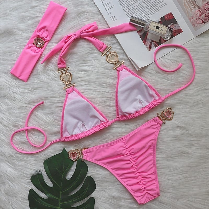 Rachymack Sexy Bikinis With Heart Rhinestones
