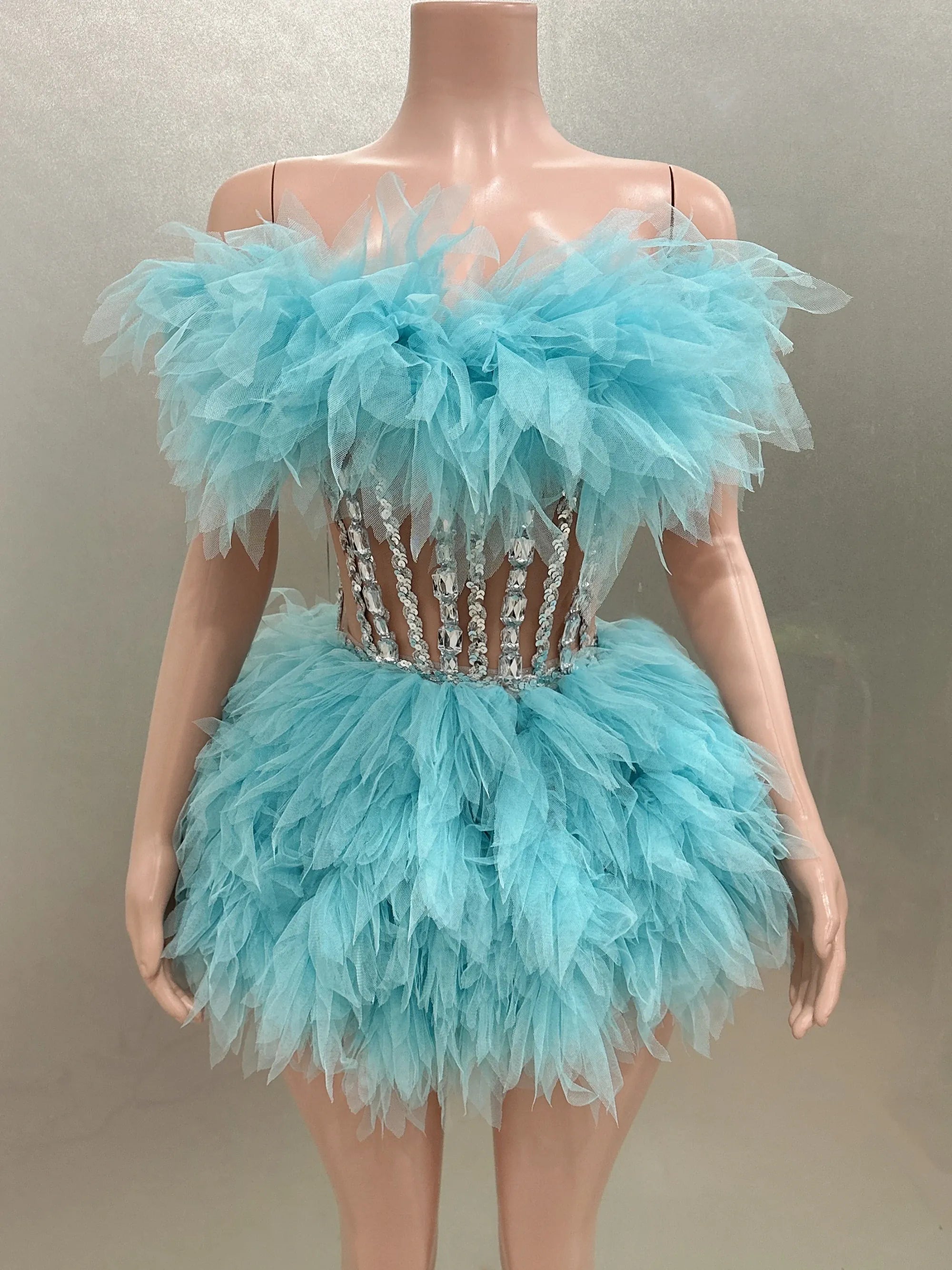 Rachymack Sexy Strapless Mesh Ruffle 2-Piece Mini Dress – Party & Photoshoot Ready