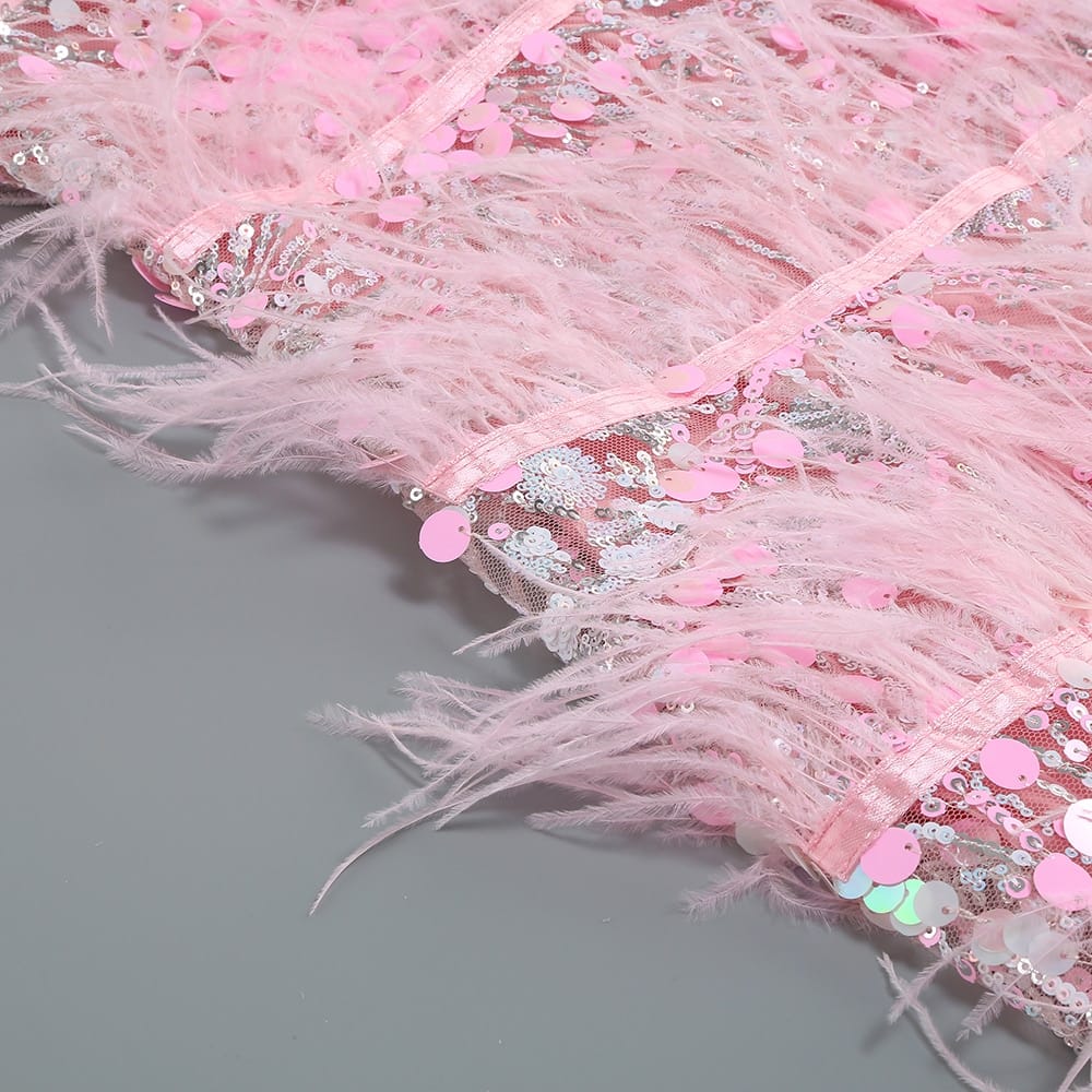 Rachymack Sexy Strapless Ostrich Feathers Sequins Dress