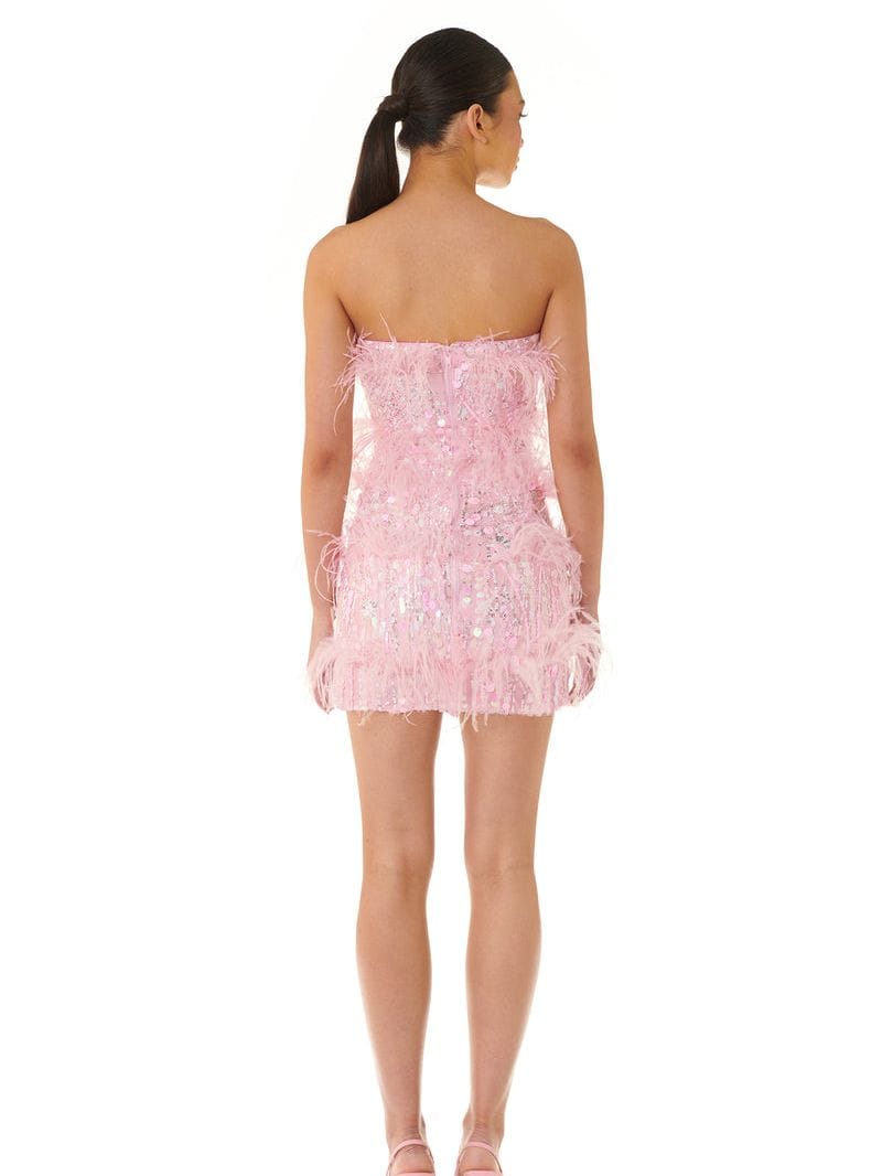 Rachymack Sexy Strapless Ostrich Feathers Sequins Dress