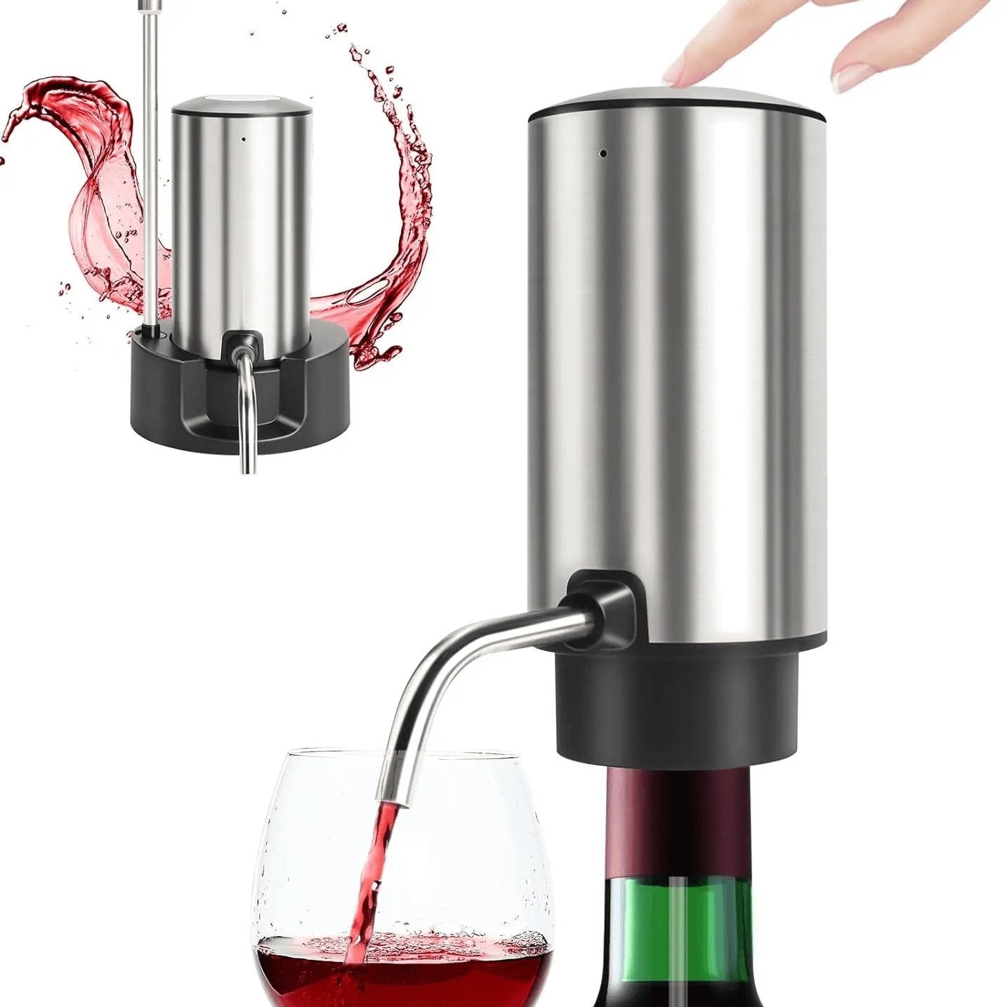 Rachymack Silver+Hold Electric Wine Aerator Wine Pump Dispenser for Wine Bottles Elegant Stainless Steel Design, Rechargeable Gift for Wine Lovers