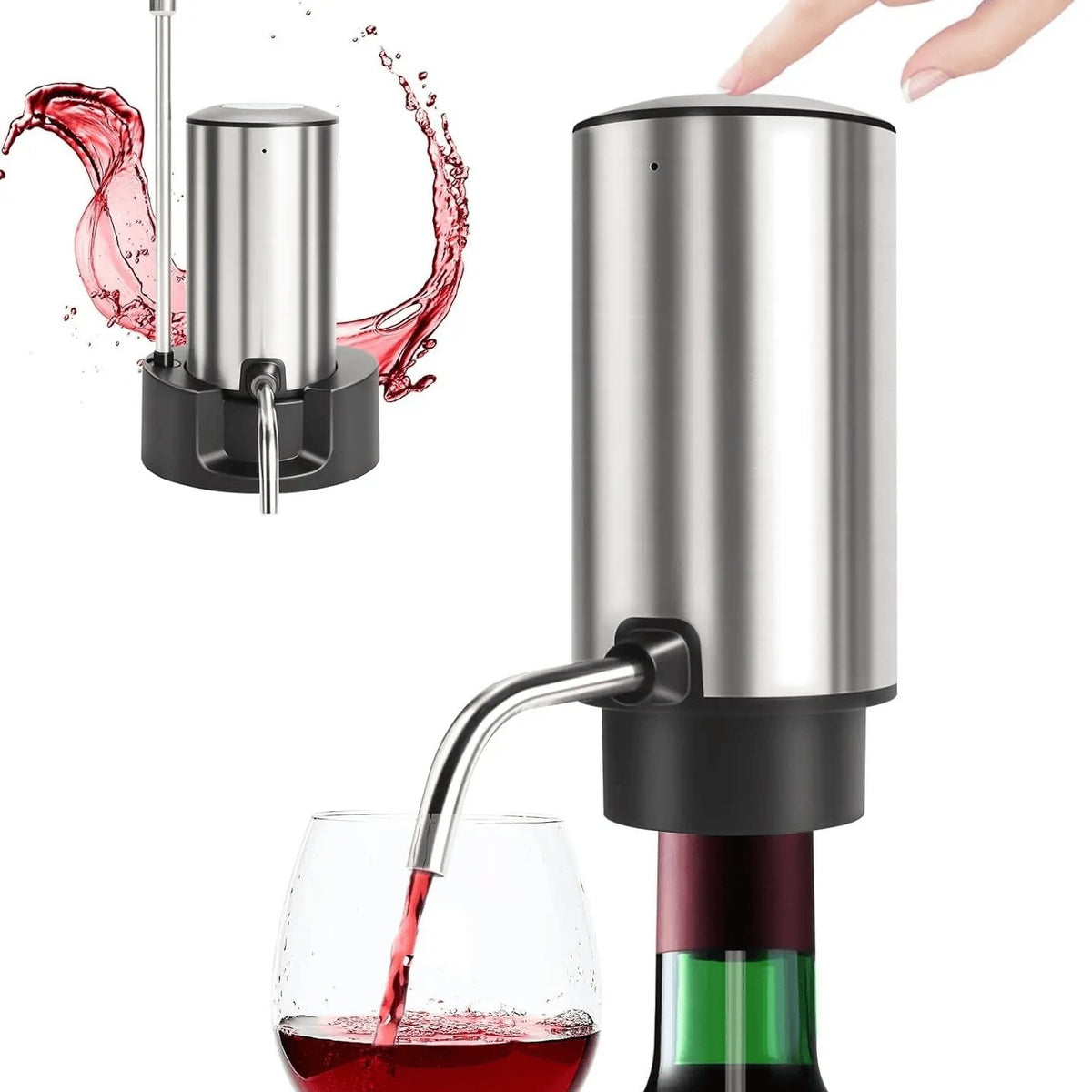 Rachymack Silver+Hold Electric Wine Aerator Wine Pump Dispenser for Wine Bottles Elegant Stainless Steel Design, Rechargeable Gift for Wine Lovers