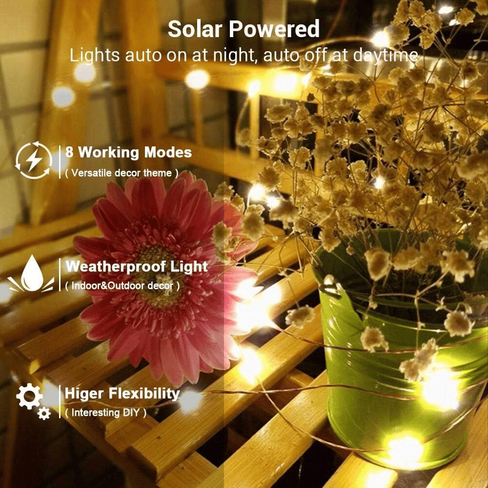 Rachymack Solar String Lights for Outside, 2 Pack Total 66FT 200 LED Solar Fairy Lights Outdoor Waterproof, 8 Modes Mini Outdoor Light String Twinkle Light for Tree Garden Party Christmas, Warm White
