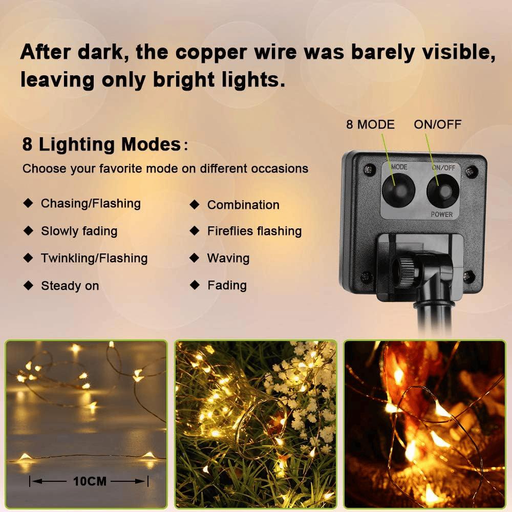 Rachymack Solar String Lights for Outside, 2 Pack Total 66FT 200 LED Solar Fairy Lights Outdoor Waterproof, 8 Modes Mini Outdoor Light String Twinkle Light for Tree Garden Party Christmas, Warm White