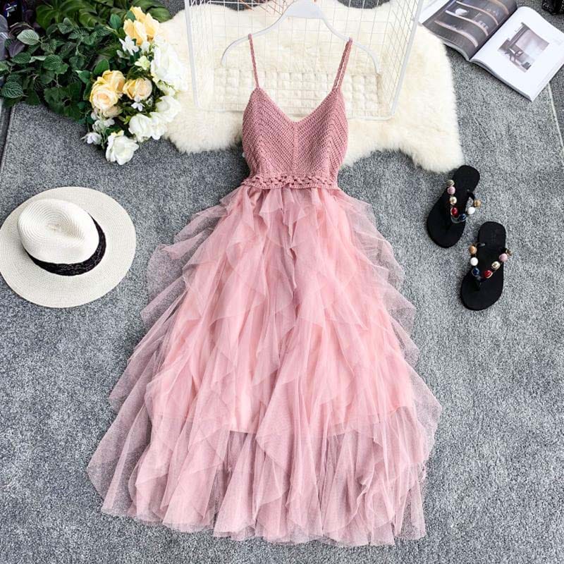 Rachymack Summer Sleeveless Sling Gauze Tulle Dress