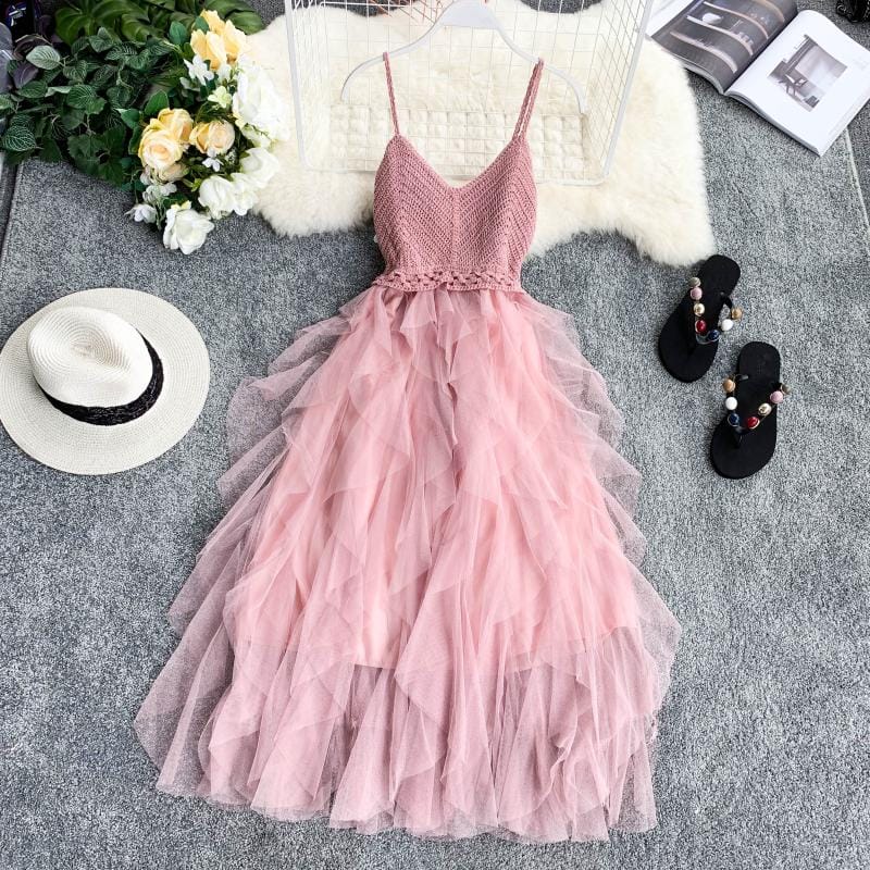 Rachymack Summer Sleeveless Sling Gauze Tulle Dress