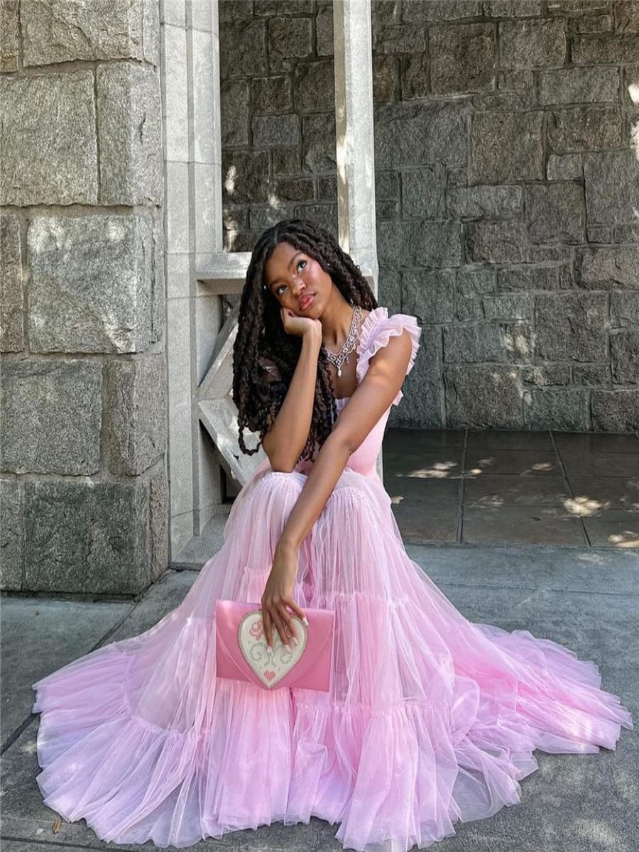 Rachymack Women Mesh Puffy Long Dress