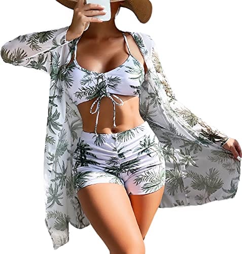 Rachymack Women's Swimsuit Printed Ruched Long Sleeve