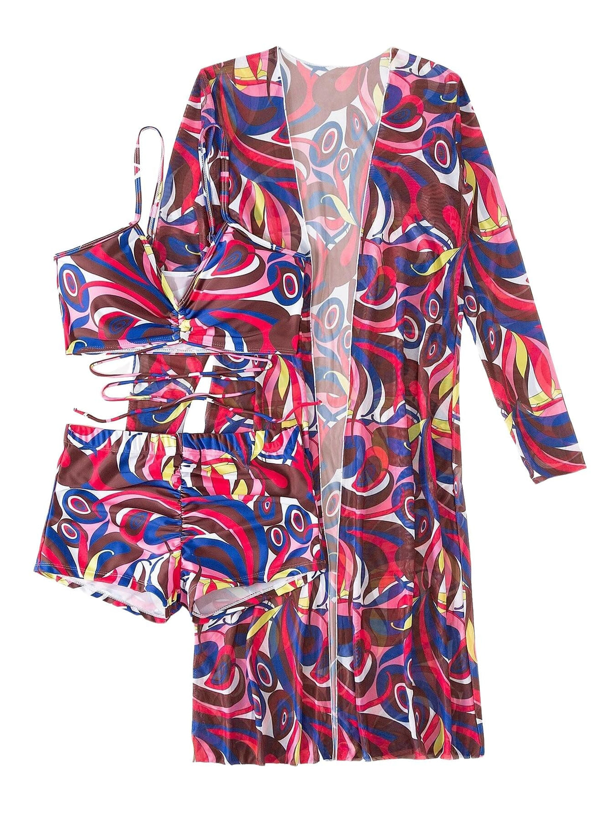 Rachymack Women's Swimsuit Printed Ruched Long Sleeve