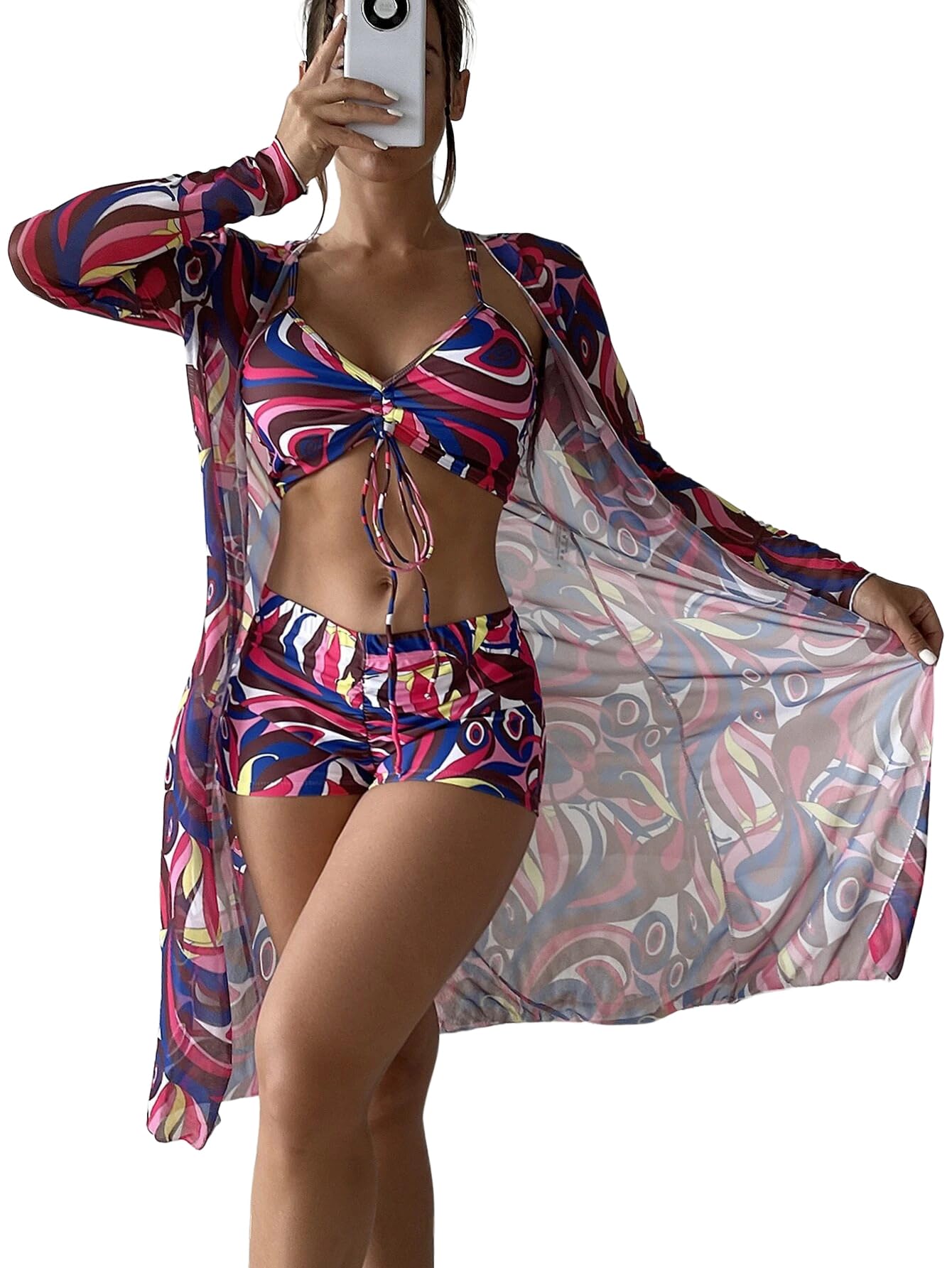 Rachymack Women's Swimsuit Printed Ruched Long Sleeve