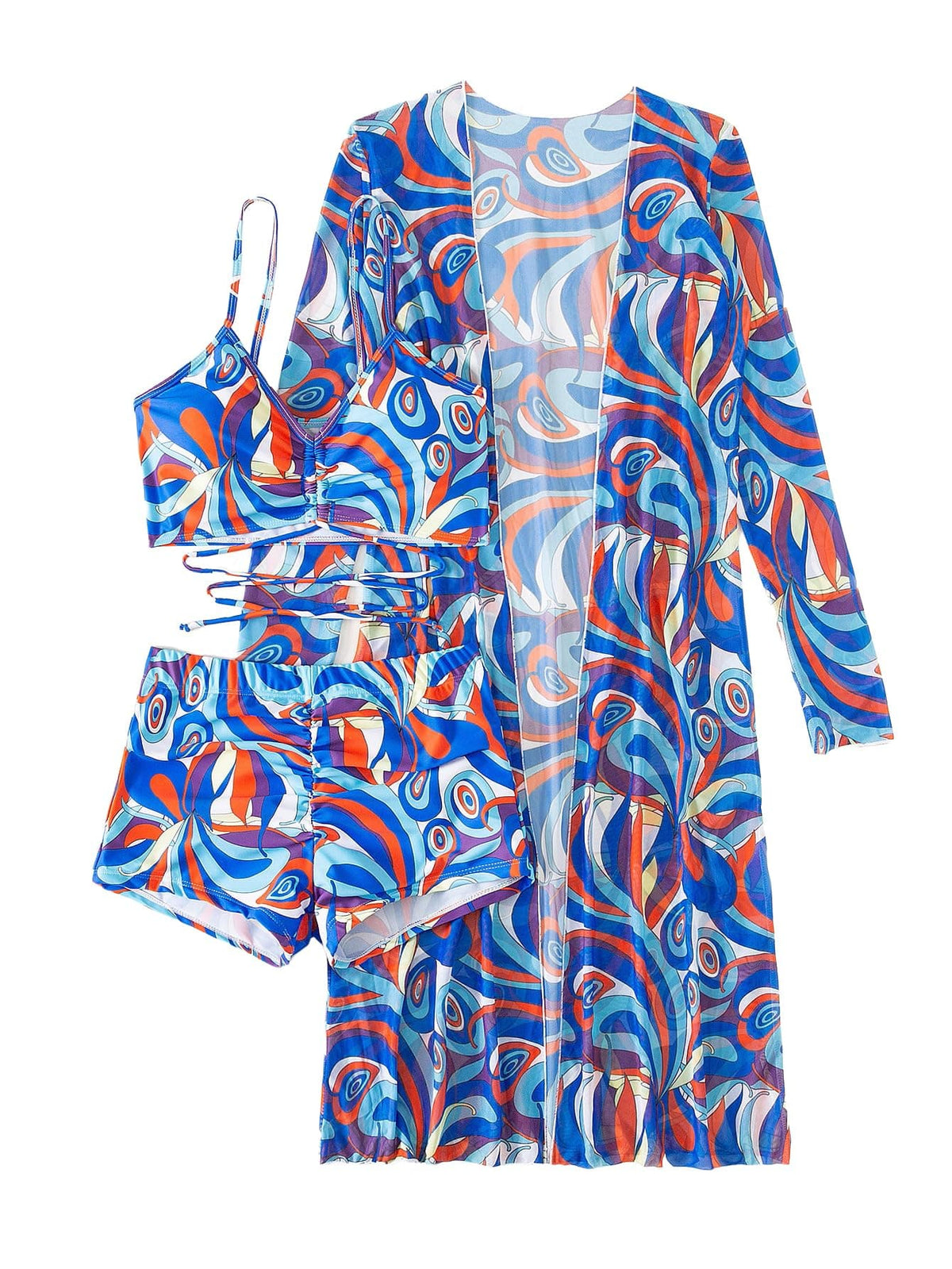 Rachymack Women's Swimsuit Printed Ruched Long Sleeve