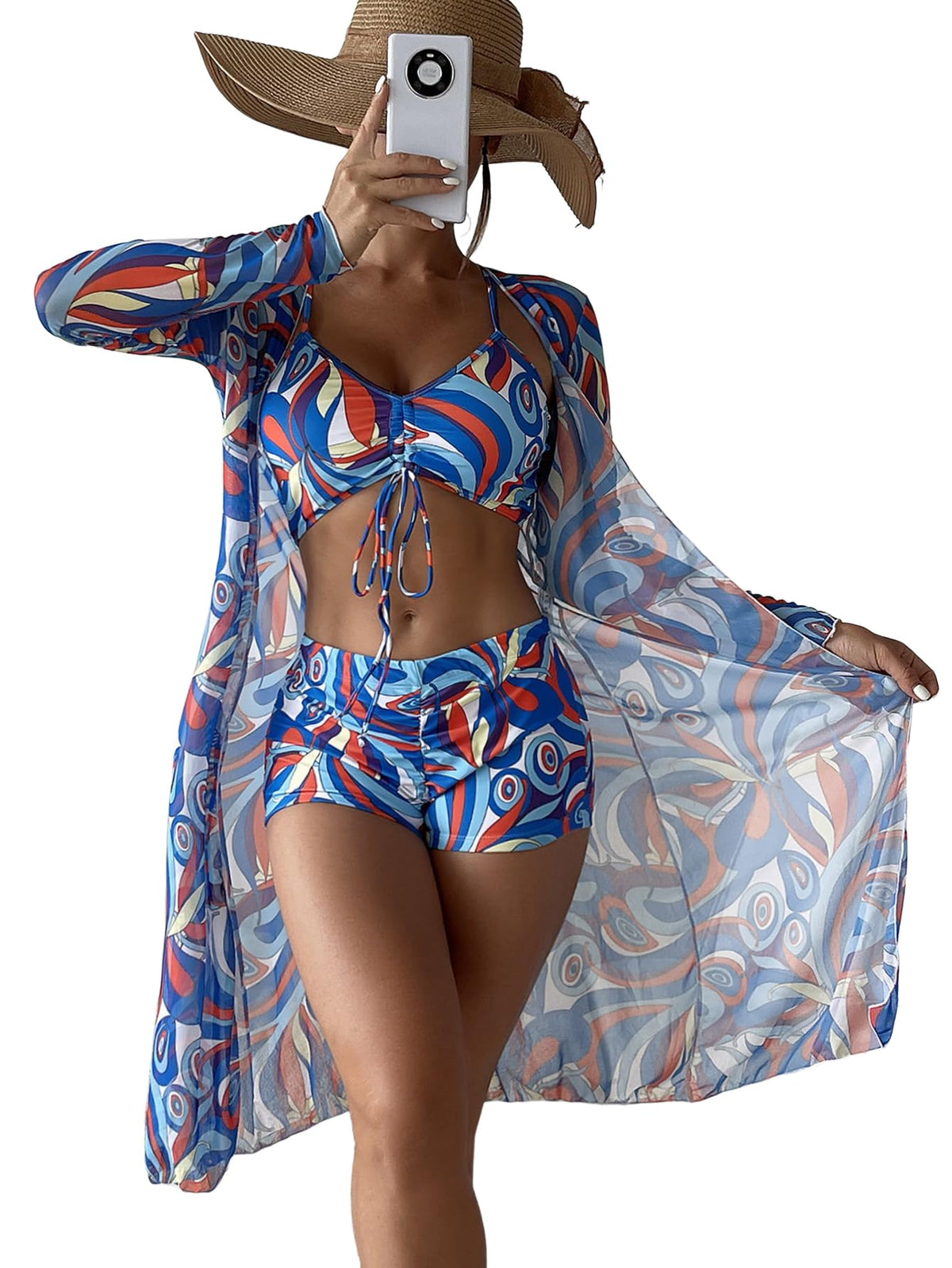 Rachymack Women's Swimsuit Printed Ruched Long Sleeve