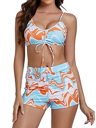 Rachymack Women's Swimsuit Printed Ruched Long Sleeve