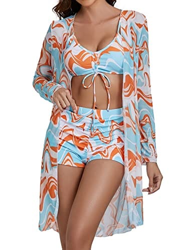 Rachymack Women's Swimsuit Printed Ruched Long Sleeve