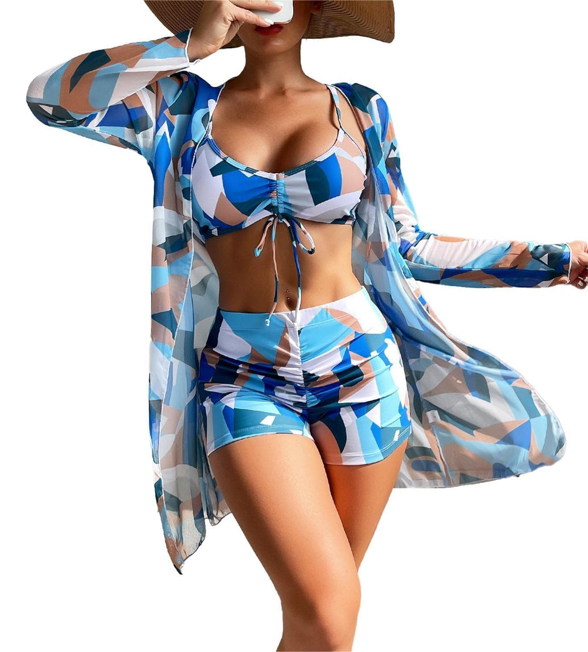 Rachymack Women's Swimsuit Printed Ruched Long Sleeve