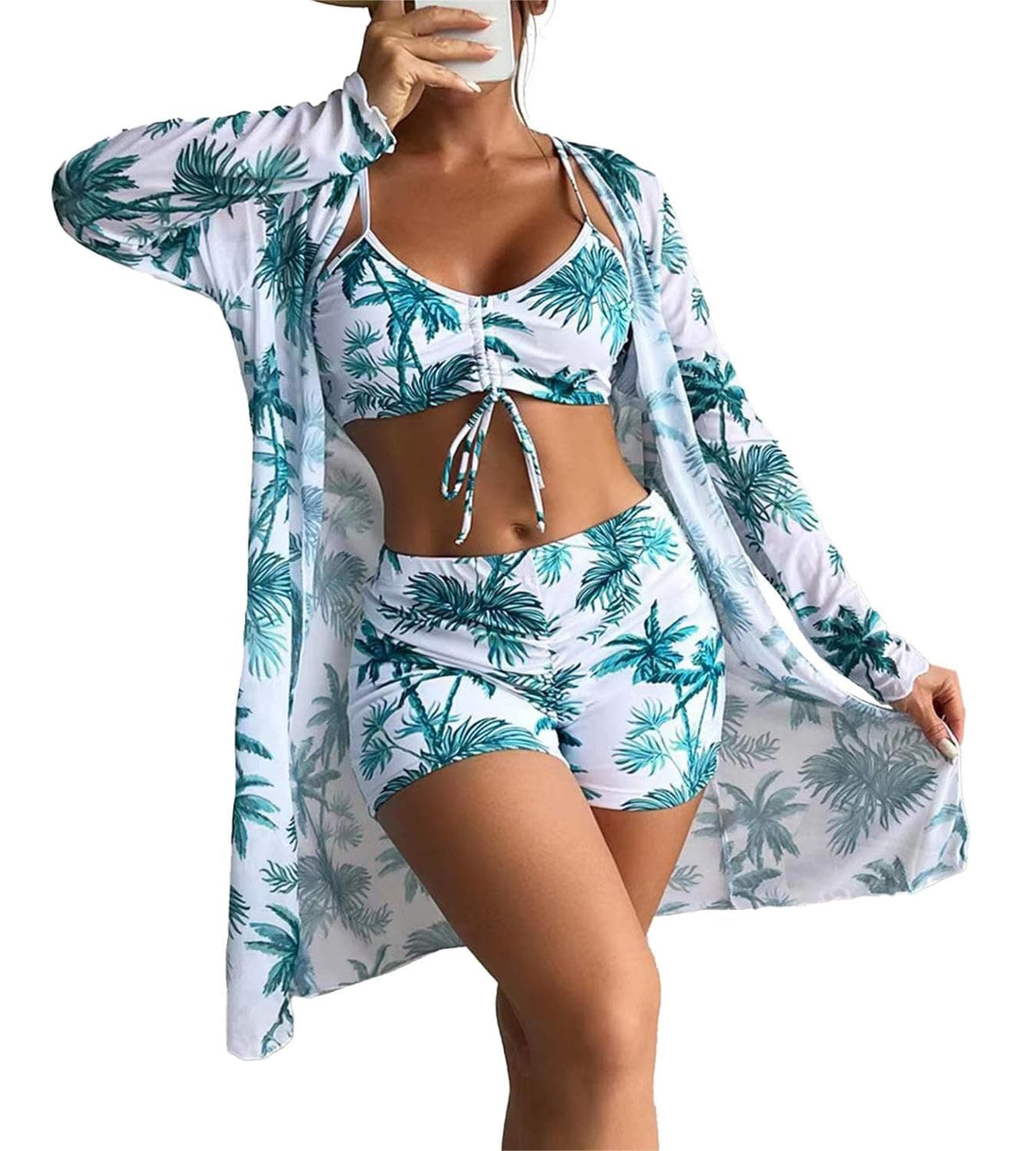 Rachymack Women's Swimsuit Printed Ruched Long Sleeve