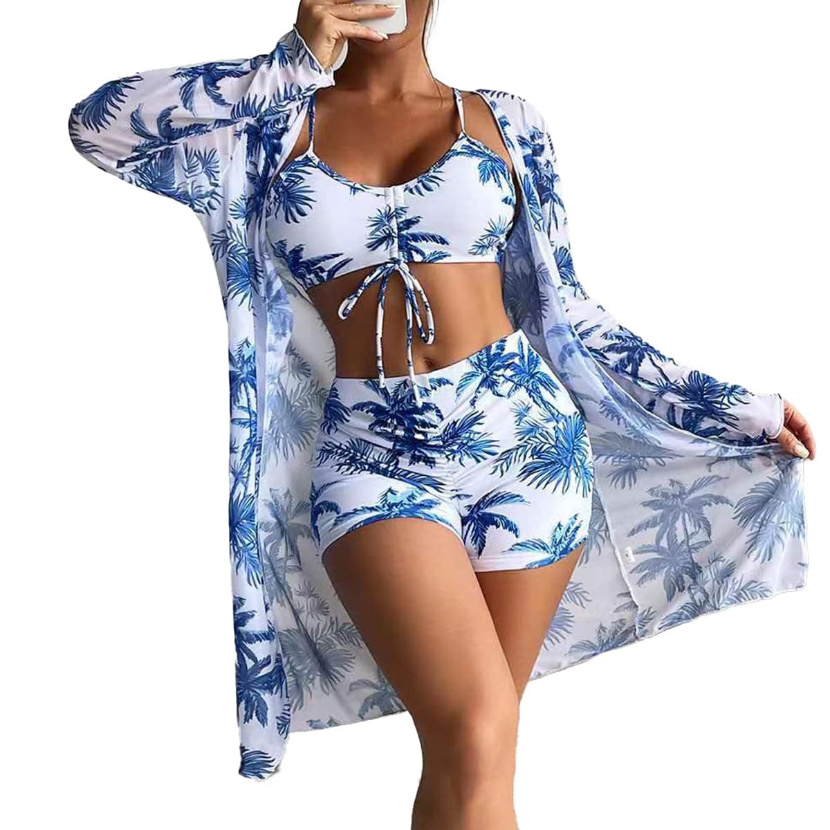 Rachymack Women's Swimsuit Printed Ruched Long Sleeve