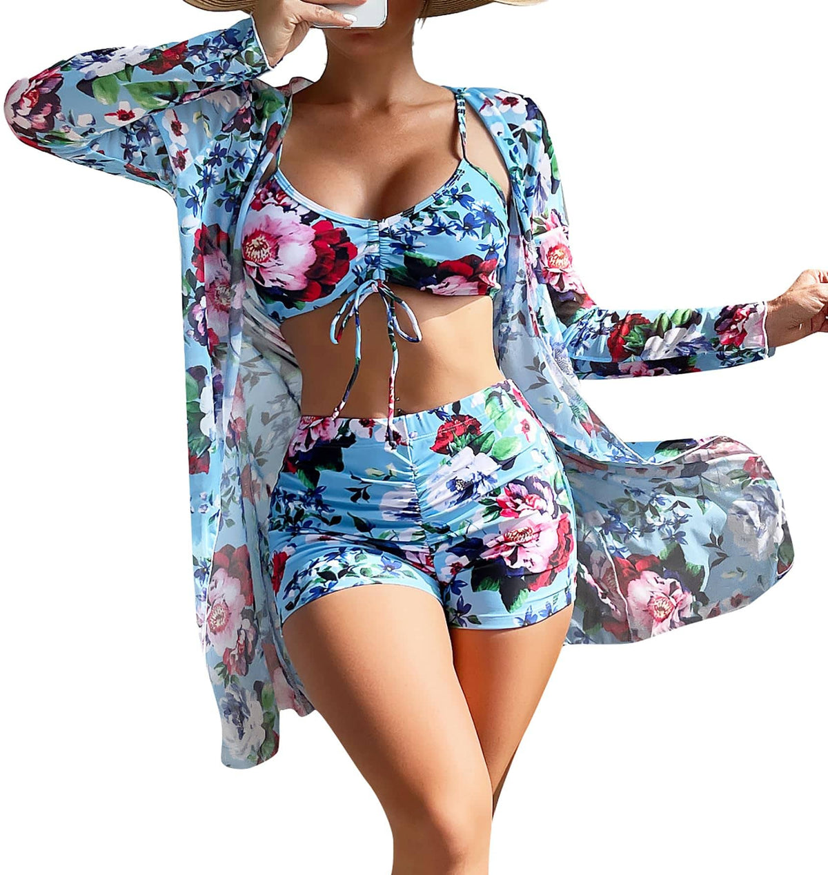 Rachymack Women's Swimsuit Printed Ruched Long Sleeve