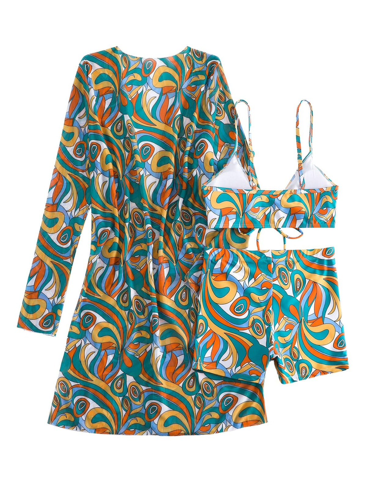 Rachymack Women's Swimsuit Printed Ruched Long Sleeve
