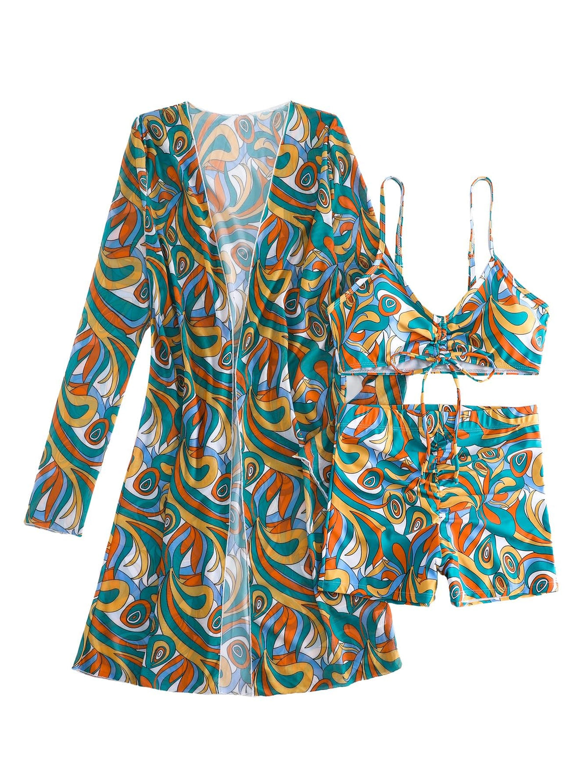 Rachymack Women's Swimsuit Printed Ruched Long Sleeve