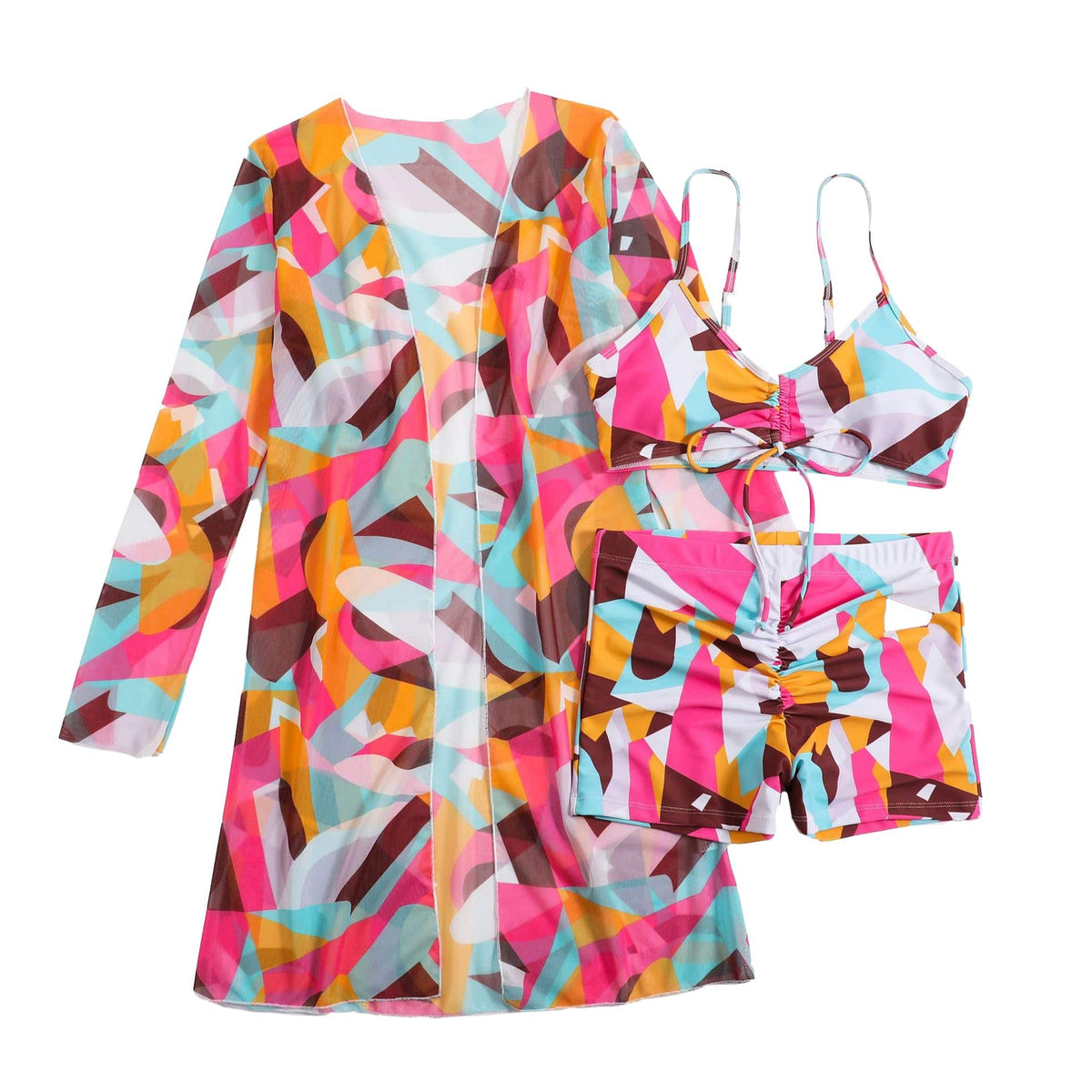 Rachymack Women's Swimsuit Printed Ruched Long Sleeve