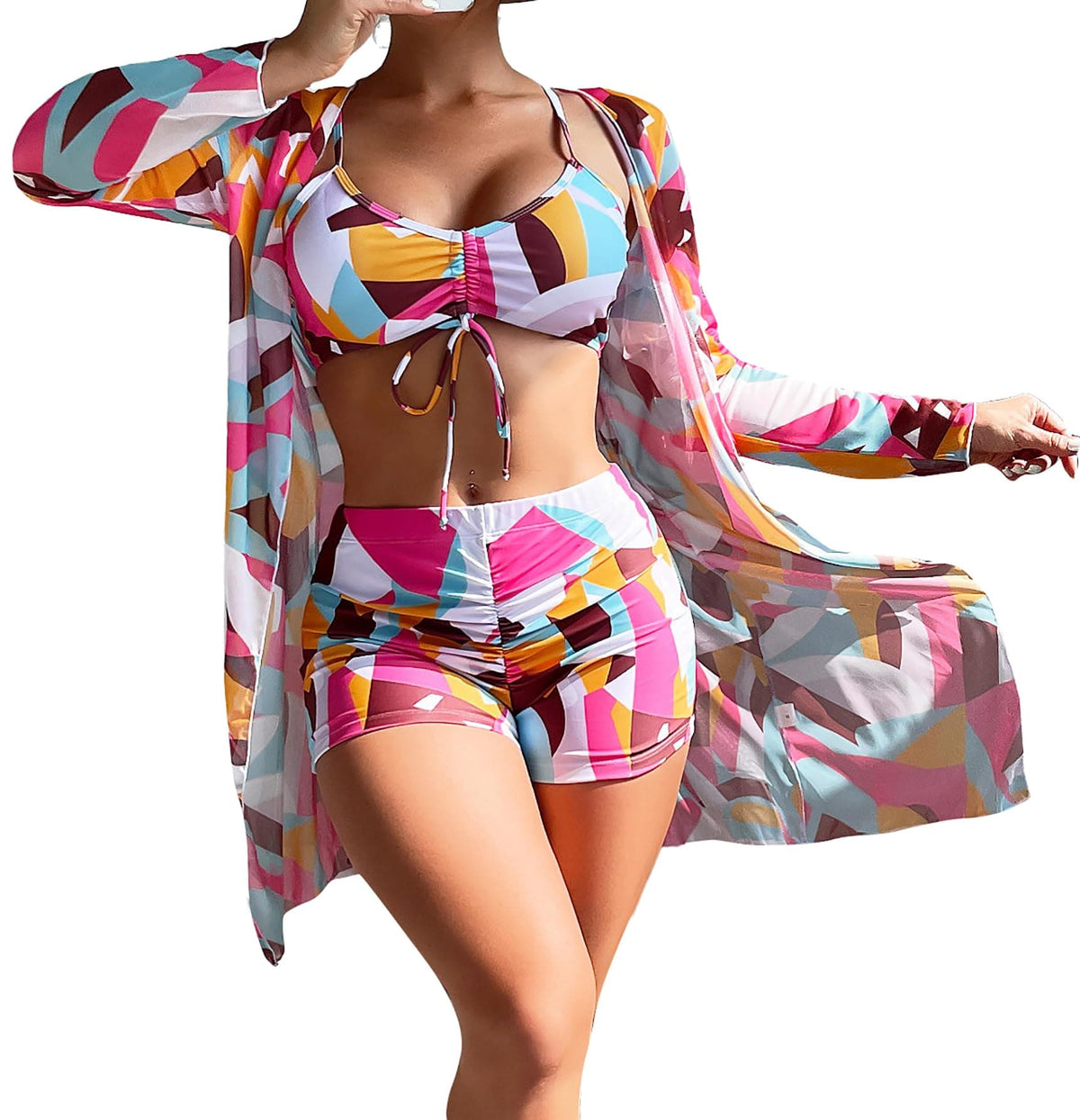 Rachymack Women's Swimsuit Printed Ruched Long Sleeve