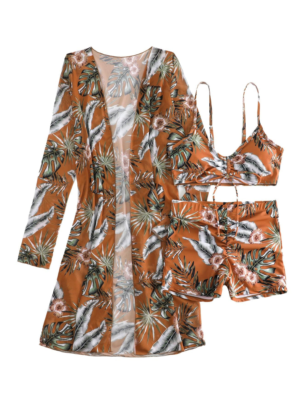 Rachymack Women's Swimsuit Printed Ruched Long Sleeve