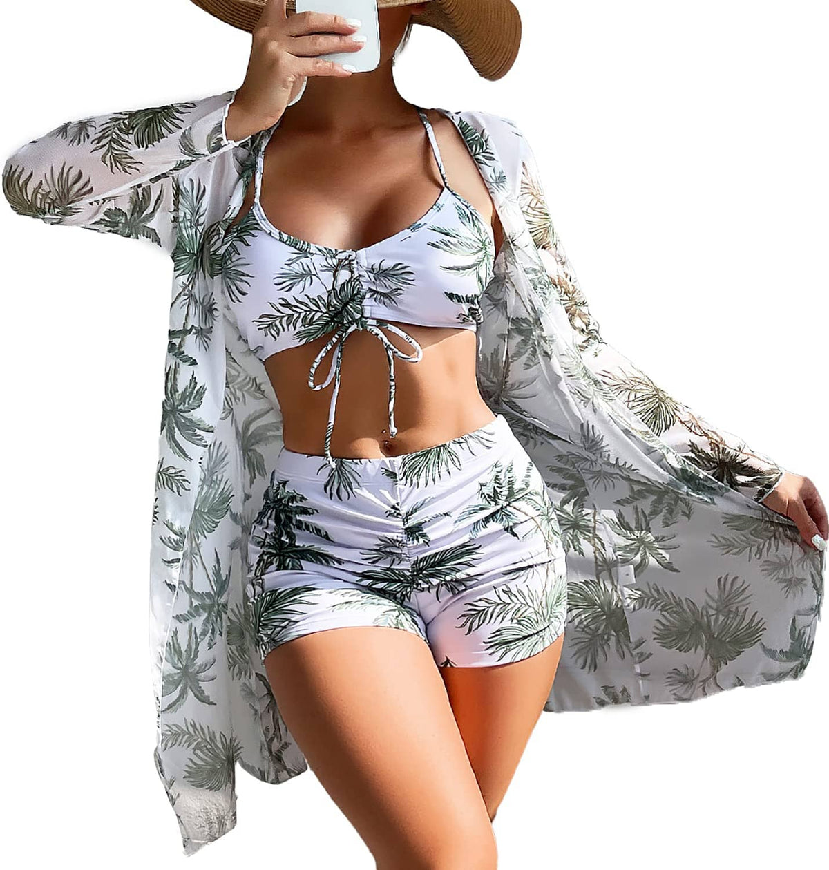 Rachymack Women's Swimsuit Printed Ruched Long Sleeve
