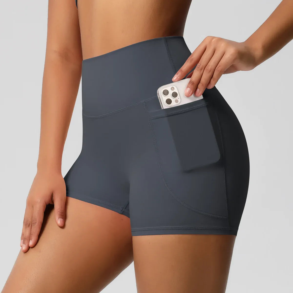 Rachymack Workout Shorts Graphite Grey / S High Waist Squat-Proof Biker Shorts with Pockets
