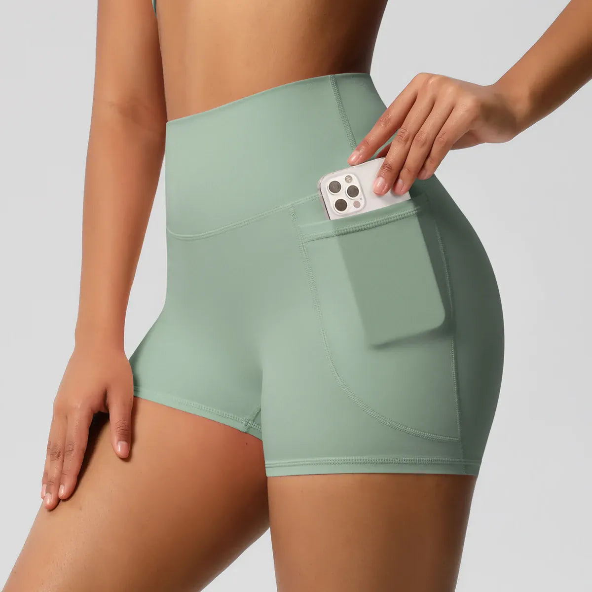 Rachymack Workout Shorts Light Green / S High Waist Squat-Proof Biker Shorts with Pockets