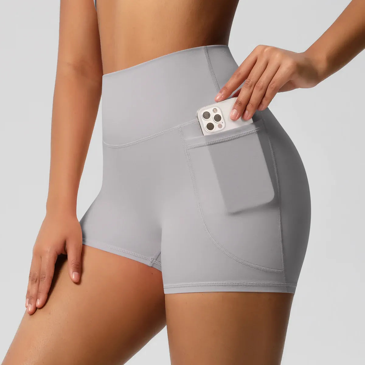Rachymack Workout Shorts Light Grey / S High Waist Squat-Proof Biker Shorts with Pockets