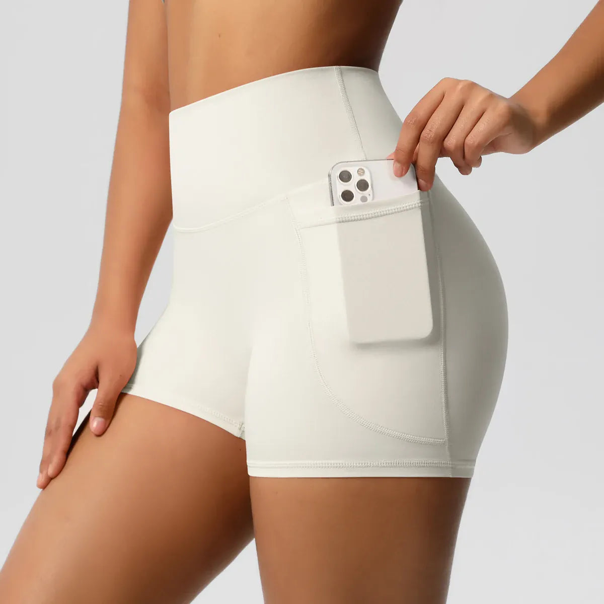 Rachymack Workout Shorts Light Ivory / L High Waist Squat-Proof Biker Shorts with Pockets