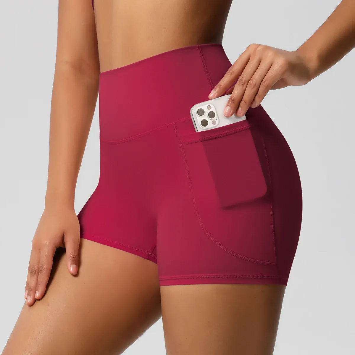 Rachymack Workout Shorts Red / L High Waist Squat-Proof Biker Shorts with Pockets