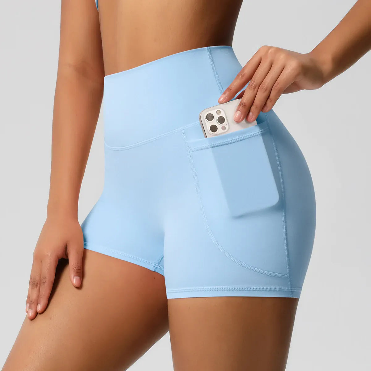 Rachymack Workout Shorts Sky Blue / S High Waist Squat-Proof Biker Shorts with Pockets