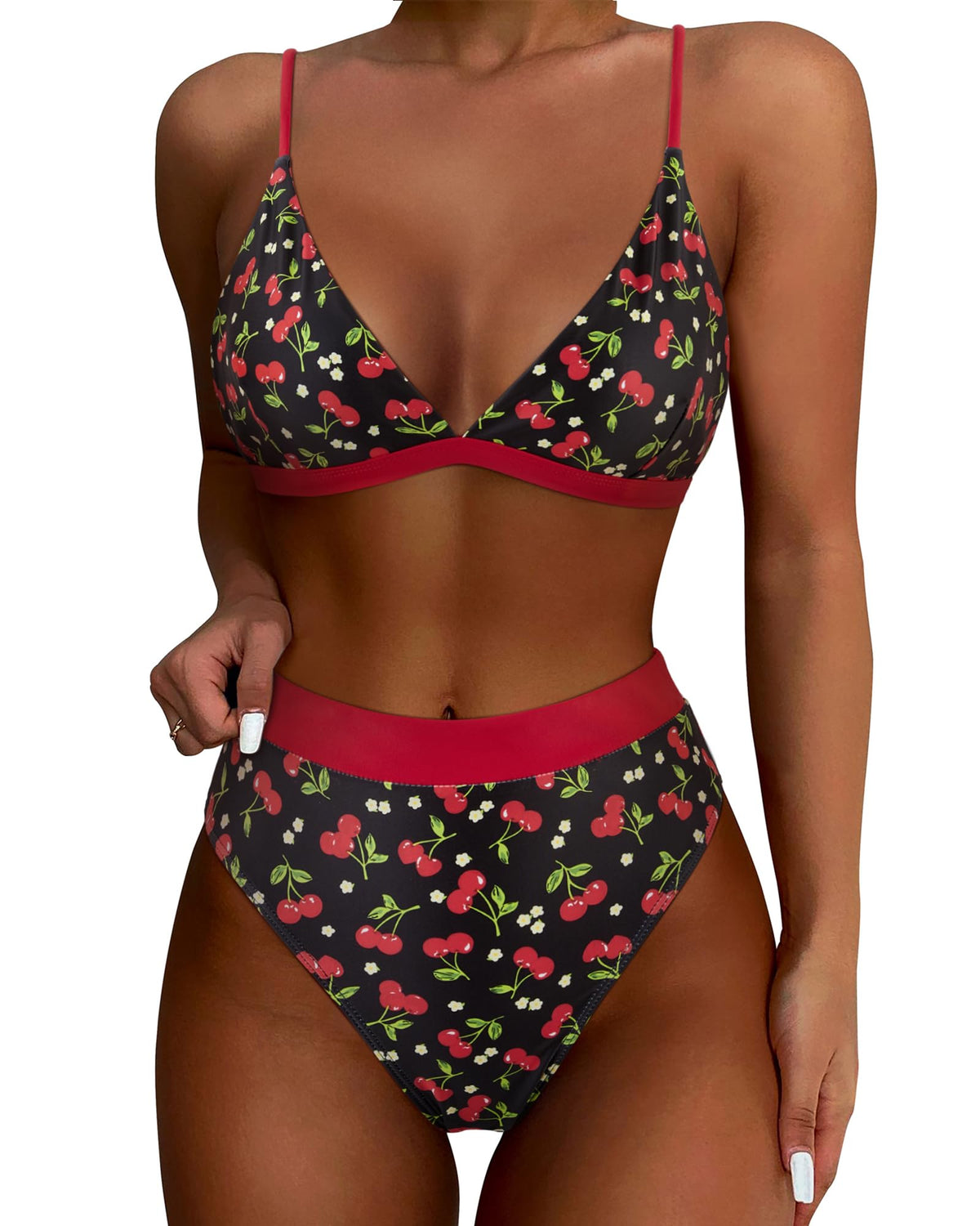 Rachymack X-Large / #1 Black Cherry Women High Waisted High Cut Bikini Sets