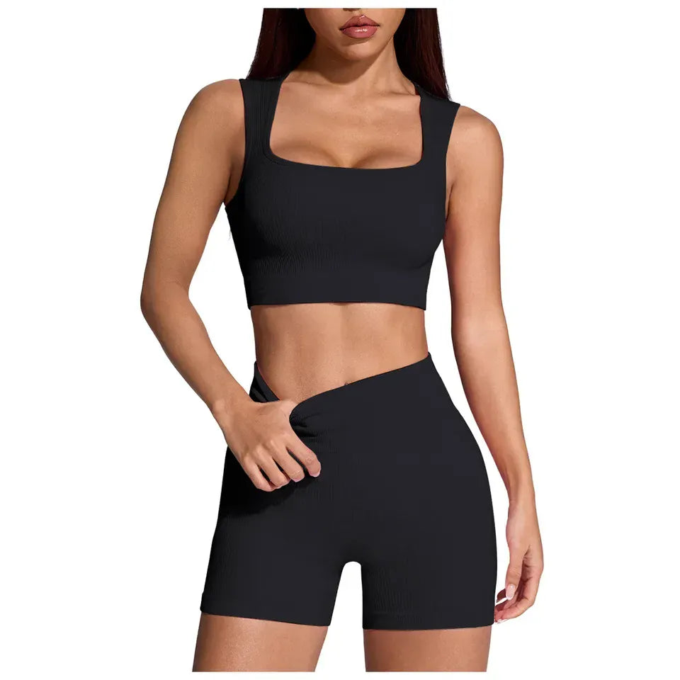 Rachymack Yoga Sets Seamless Ribbed Yoga Set – 2-Piece Crop Top & High Waist Shorts